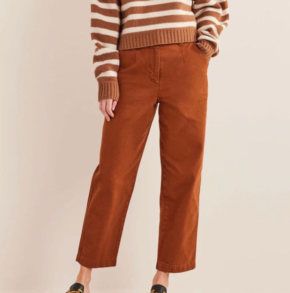Boden Women’s Casual Tapered Cotton Twill Utility Trousers Cognac Brown Size 6R